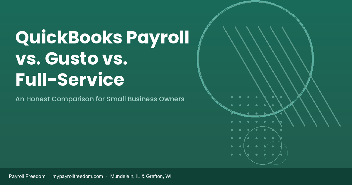 QuickBooks Payroll vs Gusto vs full-service payroll — honest cost comparison for small business owners, Payroll Freedom.